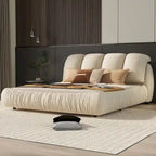 Lit Queen Size de Luxe Rembourré avec Tête de Lit Épaisse, Lit Queen Size en Velours avec Dossier Rembourré Surdimensionné
