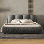 Lit Queen Size de Luxe Rembourré avec Tête de Lit Épaisse, Lit Queen Size en Velours avec Dossier Rembourré Surdimensionné